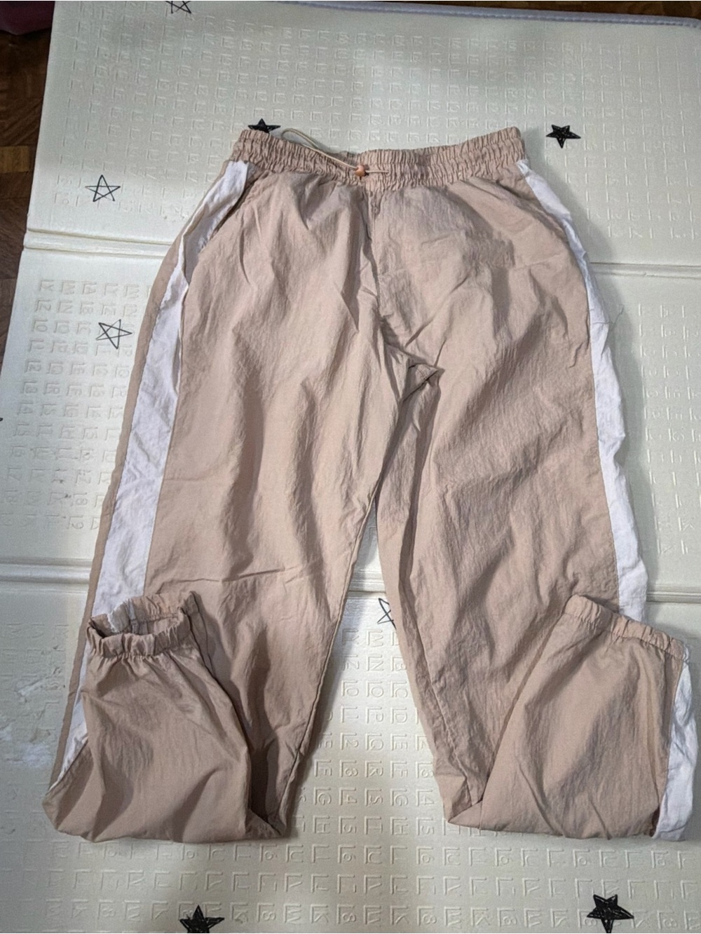 Beige Track Pants with White Side Stripe